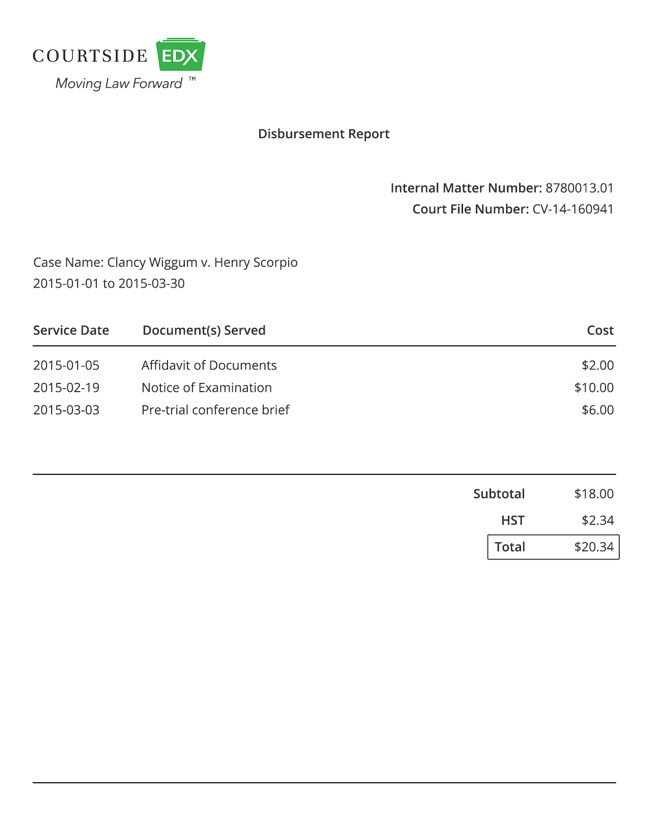 Courtside EDX Disbursement Report example
